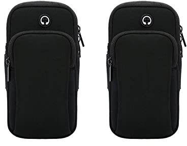 2er-Pack Handy-Armband-Armtasche, Sporttasche, Outdoor-Sport, Laufsport-Armtasche mit Kopfhöreranschluss und Zwei Taschen für Laufen, Fitness (Schwarz)