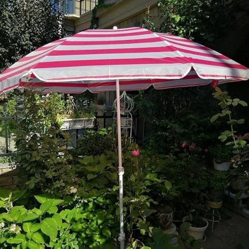 JJ Home Parasol de Plage Portable de 180cm, Parasol d'extérieur avec mécanisme d'inclinaison, Coupe-Vent/Anti-UV/étanche, Parasol de Jardin (Rayures Rouges et Blanches)