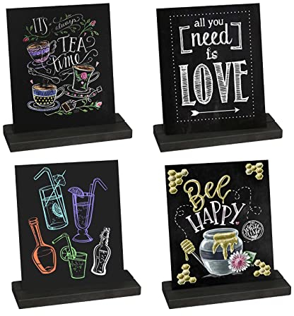 4 Stück Aufsteller Kreidetafel Klein Doppelseitige Mini Tafel Menü Holz Preisschilder zum Beschriften für Geburtstag Hochzeit Party Event