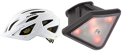 ALPINA Unisex - Erwachsene, Delft MIPS Fahrradhelm, White matt, 55-59 cm & Unisex - Erwachsene, Plug-IN-Light Fahrradhelmlicht, transparent, One Size
