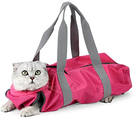 Katzenpflegetasche, Haustier-Tragetasche für Katzen, beiß- und kratzfest, ideal für die Verwendung von Augentropfen, Ohrenreiniger, Clip-Nägeln, Hot Pink (S)