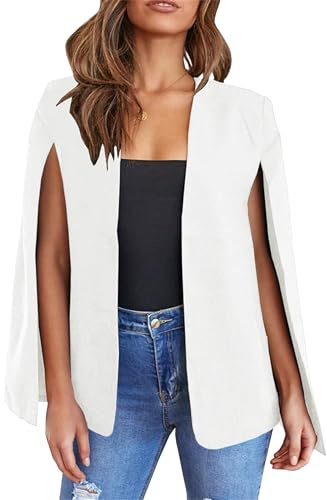 Yming Damen Cape Sleeve Offene Front Blazer Casual Einfarbige Formelle Slim Blazer Weiß S