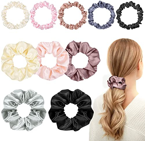 Becellen 10 Stücke Satin Scrunchies Bunte Elastische Haargummi Weich Seidige Scrunchie Haarschmuck Für Damen Mädchen Kleine Groß Zopfgummi Locken