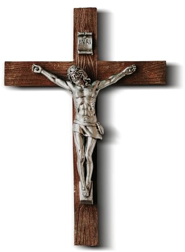 Blessed is She Crucifix Wall Cross - 8 Inch Dark Brown Wooden Catholic Crucifix for Home Decor