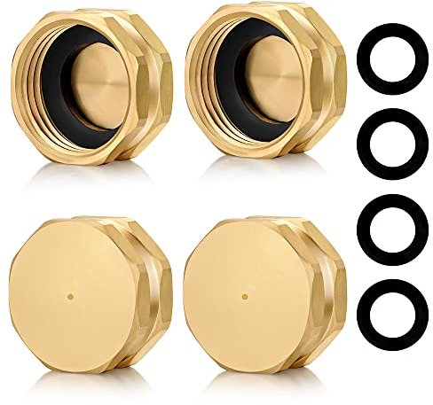 YELUN 3/4Garden Hose End Caps,Brass Garden Hose Cap with Washers,Female End Cap 4 Pack