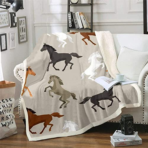 Kuscheldecke 130x150 cm 3D Tierisches Pferd, Wolldecke Grau Flauschige Fleecedecke, Warme Sherpa Decke Wohndecke Sofadecke, für Tagesdecke Blanket Couchdecke