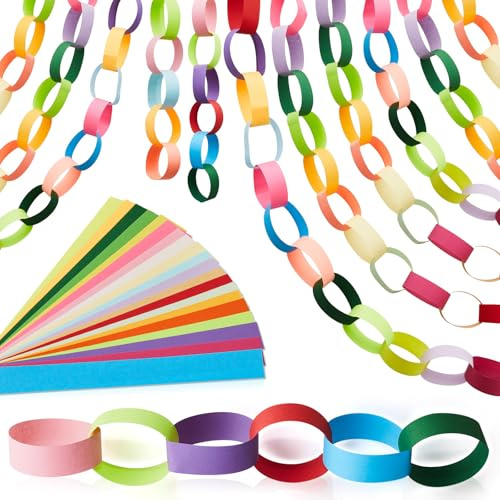 Lincia 600 Sheets Paper Chain Garland Strips 1x8 Inch with Double Sided Tape, DIY Construction Paper Chains for St. Patrick's Day, Easter, Spring Party Decorations, Crafts Supplies (Bright)
