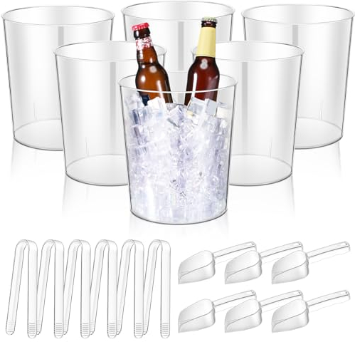 Norme 18 Pcs Plastic Ice Bucket for Parties 5L Clear Wine Bottle Chiller with Handles Round Beverage Tub with Plastic Ice Scoop and Plastic Buffet Serving Tongs Mini Serving Utensil Tongs for Beer