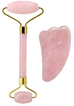 Rosenquarz Jade Augenmaske Gesichtsmassage Roller Guasha Board Scraper Set Naturstein Augenmaske Gesichtsmassagewerkzeuge,Typ 3
