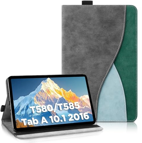 Aswant Hülle für Samsung Galaxy Tab A 10,1 Zoll 2016 SM-T580N T585N - Ultradünne Business Tricolor Tablette mit Portemonnaie und Standfunktion Galaxy Tab A 2016 Hülle (Dunkelgrau)