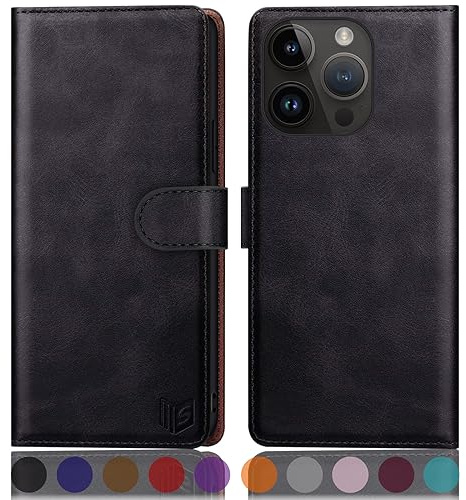 SUANPOT [RFID Schutz für iPhone 15 Pro Max 6.7 Hülle PU Leder Handyhülle Lederhülle Klapphülle Kartenfach Flip Cover für Apple 15 Pro Max Handy hülle Leather Wallet Phone Case Schwarz