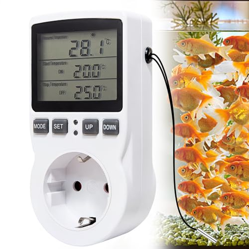 Temporizador De Toma De Termostato: 230 V Enchufe Con Termostato Pantalla Lcd, Enchufe Termostato Con Temporizador Y Sonda, Termostato De Enchufe Para Invernadero, Terrario, Refrigeración, Calefacción