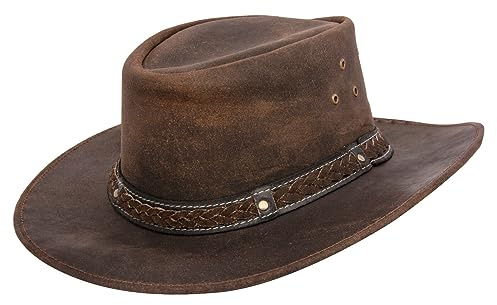 Infinity Leather Cowboy Aussie Echtlederhut Australischer Braun Western Outback Buschhut