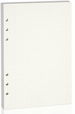 Nachfüllpapier für A5 6-Ringbuch-Notizbuch – Beidseitig beschreibbar, kein Durchschlagen bei Füllertinte. 100 GSM, Gepunktete Linie, 80 Blatt, passend für A5 6-Ring