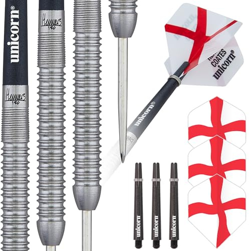 Unicorn Darts-Set mit Stahlspitze, Global Player-Reihe, 80% und 90% Wolfram-Barrel mit lasergeätztem Autogramm und U-Logo-Stempel, 22 g, 23 g oder 24 g