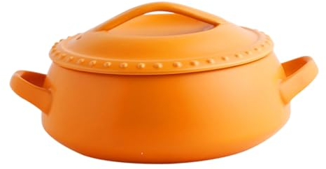 BESTonZON 1pezzi Pentola Ceramica Per Zuppe e Stufati Con Coperchio Per Cucine Induzione e Tradizionali Colore Arancione Pratica e Versatile