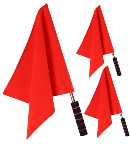 Happyyami 3 Stück Signalfahnen Aus Edelstahl Mit Ergonomischem Griff Leichte Handfahnen Für Fußball Und Sportwettbewerbe Rot Einfarbig Sichtbare Linienrichterflaggen Für Outdoor Events