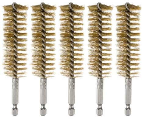 QUARKZMAN 5Pcs Cepillo de Latón para Limpiar Diámetro 25mm con Cerdas de Alambre de Bronce Retorcido y Mango 1/4 Vástago Hexagonal para Tubos Puertos Rodamientos