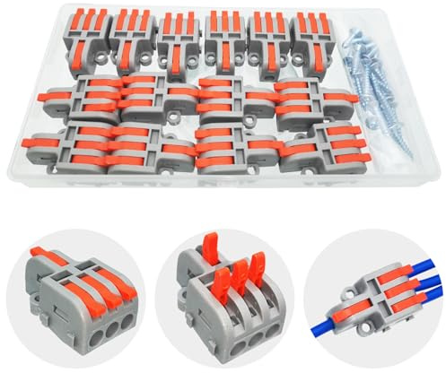 CESFONJER Lever Nut Connector, 14 Pcs Single-Stage Compact Wire Connectors 1 in 3 Out Quick Connection Terminal for Circuit Inline, Electrical Connectors Blocks with Screws