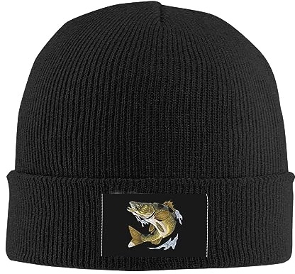 FJQWKLF Walleye Fish Beanie-Mütze, warme, grobe Zopfmustermütze, lässige Totenkopfmütze für Damen und Herren, Schwarz
