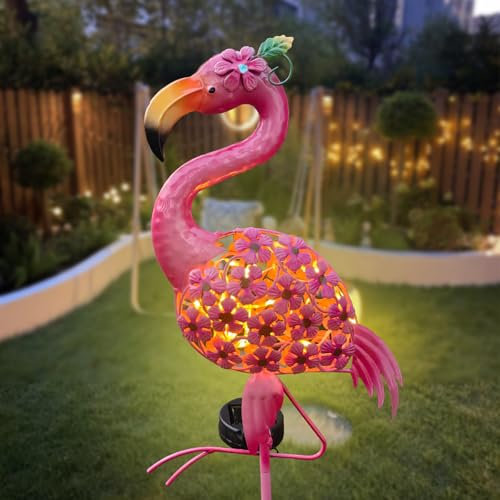 OGUO Flamingo Decor-Solar Garden Decor,Pink Flamingos for Yard-Patio Lawn Balcony Backyard Decorations,Flamingo Birthday Gifts for Women