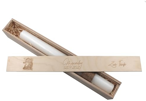 Kerzenbox personalisierbar mit Namen Kerzenboxen personalisiert Kommunionskerzen-Box Aufbewahrungsbox für deine Taufkerze Konfirmation oder Kommunionskerze Stabkerze 50cm Arche Noah