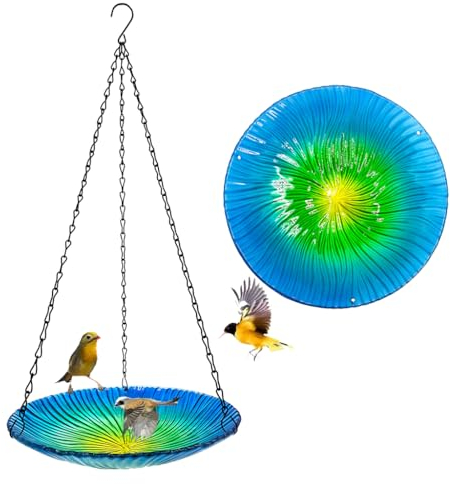 KDXYSL 26.6cm hängende Vogeltränke, Vogelfutterhaus zum aufhängen, hängende Vogelfutterstation Vogeltränke Tablett mit Haken und Kette für Outdoor Garten Hof Terrasse