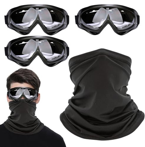 HDGSAFD Masque de vélo 3 pièces, Lunettes de sécurité sportives transparentes anti-buée pour enfants et adultes