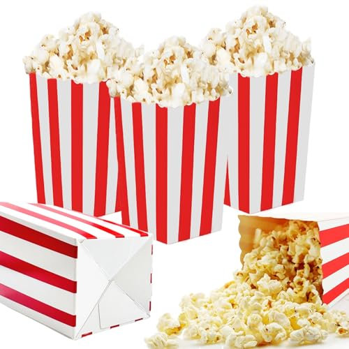 XFentech 15 Pieces Popcorn Boxes - Cardboard Popcorn Bags Classic Red & White Striped Paper Mini Popcorn Box Small Snacks Container for Festivals Parties Birthday Candies Popcorn Nuts Chocolates