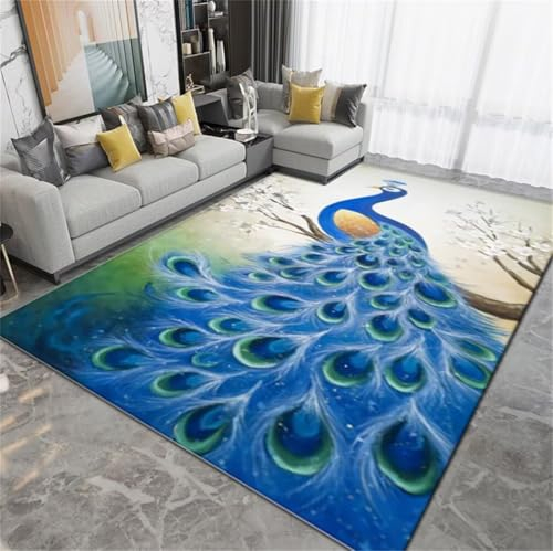 RUGMRZ Gleitschutz Teppich 70x140CM Teppich nach maß bodenschutzmatte Teppich Blau Klassischer waschbarer Kinderzimmerteppich mit orientalischem Tiermuster