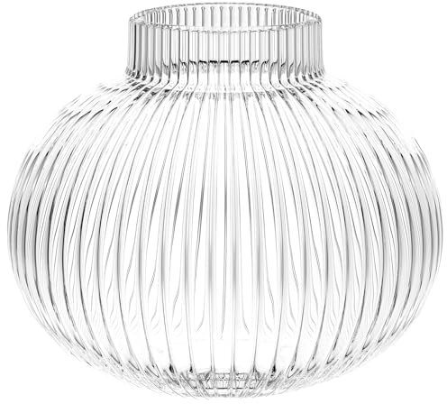YANWE1 Round Glass Vase, Flower Vases for Bouquet, Ribbed Glass Vases for Flowers, Small Clear Vase for Living Room, Office, Coffee Table, Shelf, Wedding, 6 Inches