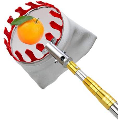 Obstpflücker mit Teleskopstiel aus Edelstahl und Stoffbeutel Apfelpflücker Diameter 15 cm Obstsammler Pflaumenpflücker Kirschenpflücker Pflückhilfe für Kirschen Feigen Birnen