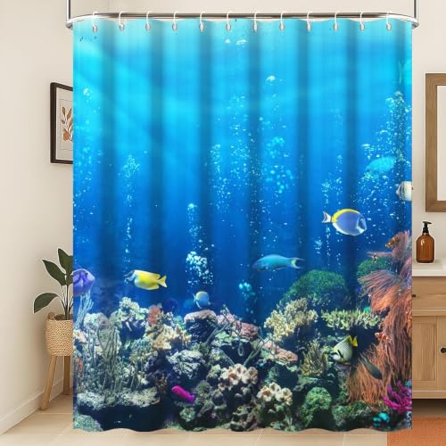 Xiaoterna Rideau de Douche Océan 105x160cm Bleu-33, Résistant à l'Eau et Lavable en Machine, Salle de Bain, Marin, Classique, Uni, Non Doublée, Étanche, Lavable, Résistant à la Moisissure