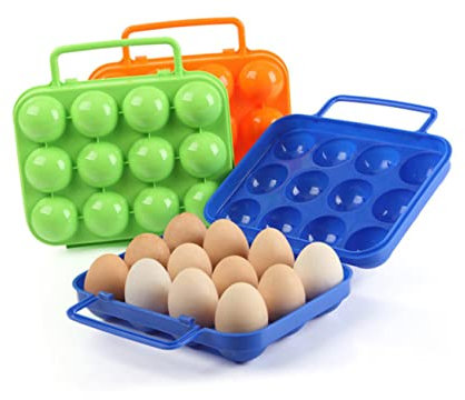 HOMSFOU Portauova Per 12 Uova in Plastica Coperchio a Chiusura Ermetica e Maniglia Robusta, Contenitore Per Uova Fresche e Cotte Per Campeggio, Picnic e Conservazione in Frigorifero