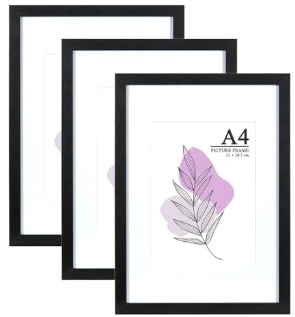 Baoee Black Picture Frame A4with Mount,Set of 3, photo frame with acrylic glass,A4 Frame,A4 Picture Frame,A4 Poster Frame,A4 certificate frame,Freestanding and Wall Mountable