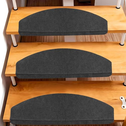 Lot de 15 Tapis Escalier Antidérapant pour Intérieurs et Extérieurs,Tapis D'escalier Polyester&Caoutchouc Fond, Couvre Marche Escalier en Moquette pour Enfants,Personnes âgées et Animaux Domestiques