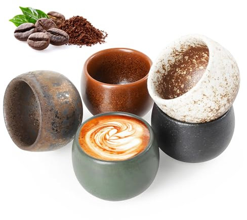 Espressokoppar set om 50 ml, högkvalitativa espressomuggar av stengods, keramiskt handgjort porslin, espressomuggar, värmebeständiga, tjockväggiga, diskmaskinssäkra, modern elegant design