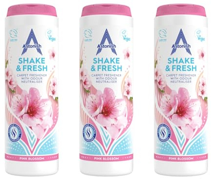 Astonish Shake & Fresh Carpet Freshener, Eliminates Odours, Pink Blossom, 3 x 350g