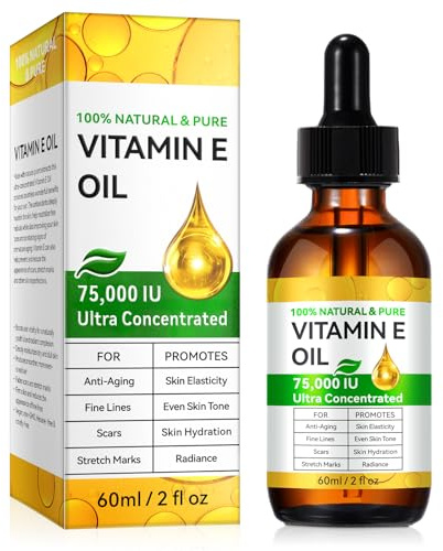 Aceite de vitamina E, aceite orgánico de vitamina E para piel, cara, cabello, cuero cabelludo, uñas y cicatrices, proporciona un cuidado intensivo para su piel, cara y cuerpo, 75,000 IU - 60 ml