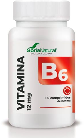 Soria Natural Vitamina B6 - Vegana - Ayuda a recuperar la energía - Apoya la disminución del cansancio y la fatiga - 60 Comprimidos de liberación sostenida 250 mg - vitaminas Mujer y Hombre