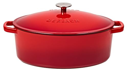 Gerlach 1760 Gusseisenpfanne 5,5 l Gusseisen Bräter Mit Deckel Cocotte Für Alle Herdarten Backofen Rot Natur Iron