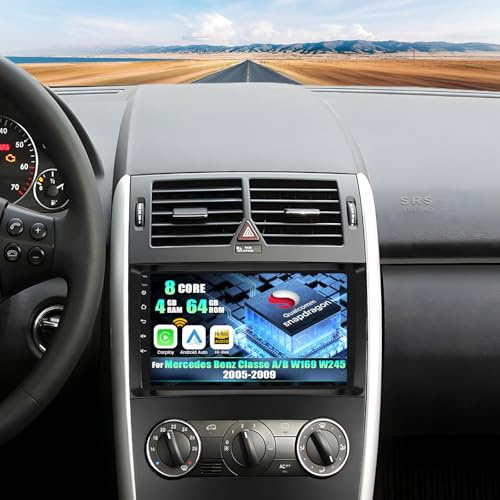 CAMECHO Qualcomm 8 Core 4G +64BG Android 15 Autoradio para Benz A/B-Class 2008-2011,Doble DIN Radio con 9 Pulgadas Touchscreen Soporta CarPlay,Dual WiFi,GPS,Bluetooth5.1, Dolby/Hi-Res+Cámara Trasera