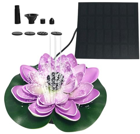 Water Lily Fuente Solar, Fuente Solar Jardin Exterior para Estanque De Peces, Estanque con Luces LED Y Poste De Soporte, Verano para Exteriores con Boquillas, 18x18cm, 1 Baño Pájaros, 8 Boquillas, un