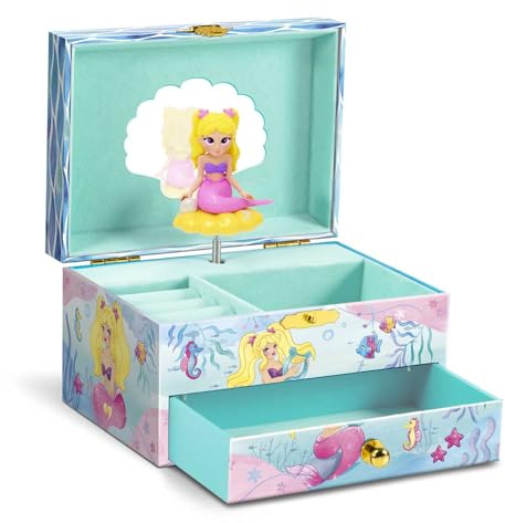 CRAZE MUSIK BOX Sjöjungfru | Speldosa med melodi, smyckeskrin för flickor med roterande sjöjungfru, spegel och låda