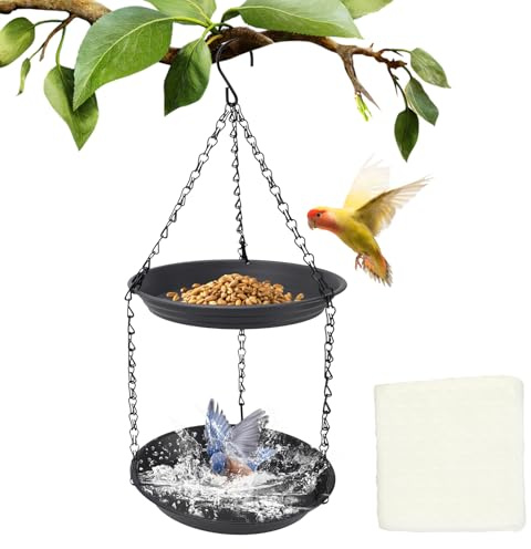 Vogeltränke Hängend zweistufige Ausführung Vogelbad Hängend 22x22x3cm Vogelfutterspender für Wildvögel Aufhängen Vogelfutterhaus Kunststoff Winterfest Vogelbad zum Vögel im Garten/Balkon