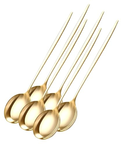 Gigzo Land Stainless Steel Latte Spoon Set, Dishwasher Safe 20cm Long Handle Spoon, Ergonomic Design with Polished Mirror Finish, Sturdy Coffee and Ice Cream Spoons, Stylish Flatware Set - 6 PCS