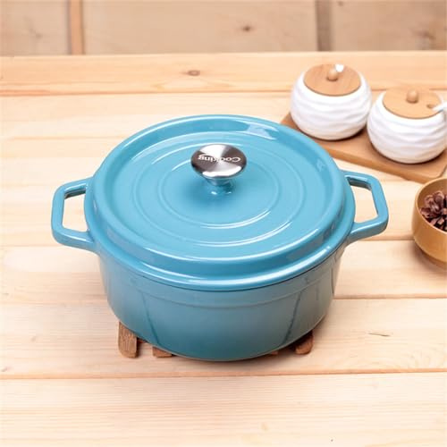 Ceramic pot, Oven Enamel Cast Iron Pot, Mini Lightweight Casserole Dish with Lid, Non-Stick Round Household Stew Durable Pot Cook (Blue 22cm)