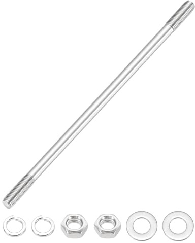 sourcing map Doppelend-Bolzenschrauben, M10 x 240 mm, 304 Edelstahl, Doppelgewindestangenbolzen, Bolzen mit Mutter, Unterlegscheibe für Hauswartung, strukturelle Verankerung, Befestigungsschraube