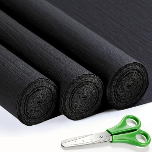 VNAKER Krepppapier Schwarz 43x250cm, 3 Rollen für Basteln, Dekoration | Krepppapier Schwarz für Hochzeiten, Valentinstag und Geburtstagsfeiern Dekorationen