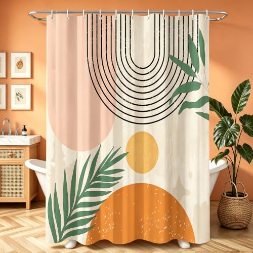 Lerores Duschvorhang 160x160 cm Boho Style, Beschwerter Saum Antischimme, Wasserabweisend, Waschbar Polyester Badevorhänge mit 12 Ösen und Duschvorhangringen für Badezimmer, Badewanne
